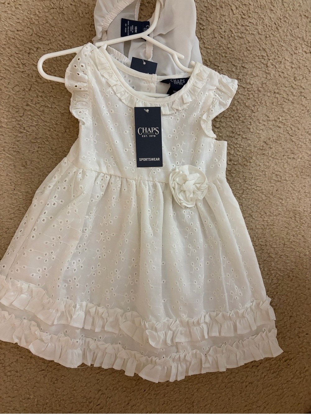 CHAPS White Eyelet Flower Trim Kids toddler Dress